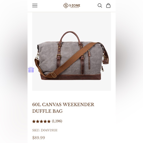 S-Zone 60L Canvas Weekender Duffle Bag - Picture 1 of 6